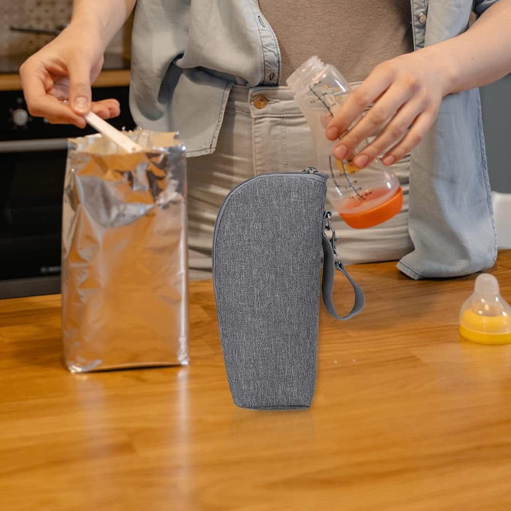 Kisangel Insulated Bottle Cooler Bag for Travel and Daycare Small Oxford Cloth Thermal Bottle Bag with Handle and Zipper Closure Portable Grey
