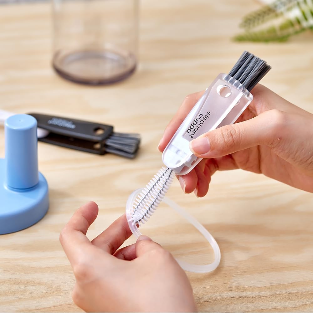3 in 1 Cleaning Brush, Portable Stainless Steel with Nylon Bristle Cleaner Ergonomic, Lightweight Design for Effective Cup and Bottle Scrubbing Compact Tool for Quick Rinsing, Black