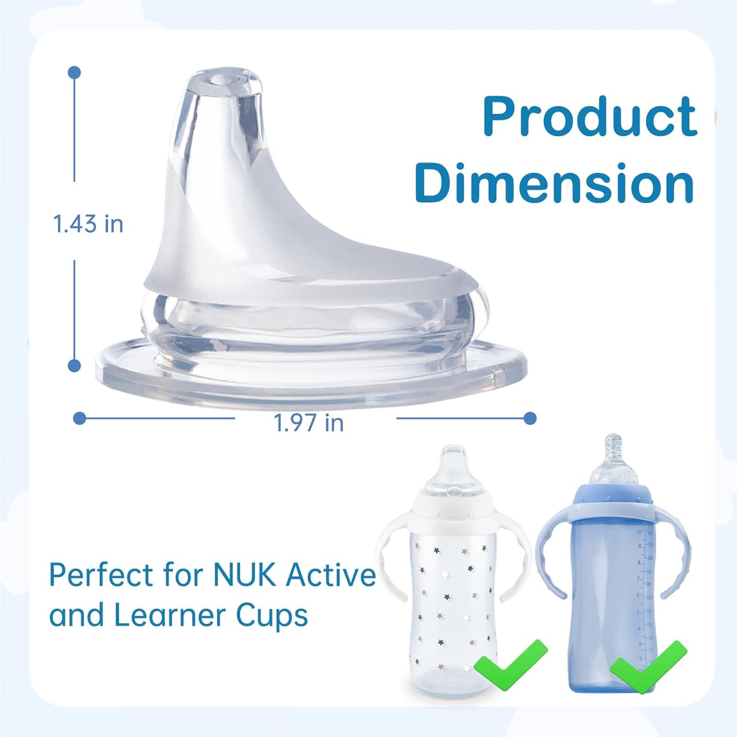 4Pack Replacement Silicone Spout Compatible with NUK, Soft Spout Replacement for NUK Active and Learner Cups, Easy Transition from Bottle to Cup, No Spill for Sippy Cup Nipples