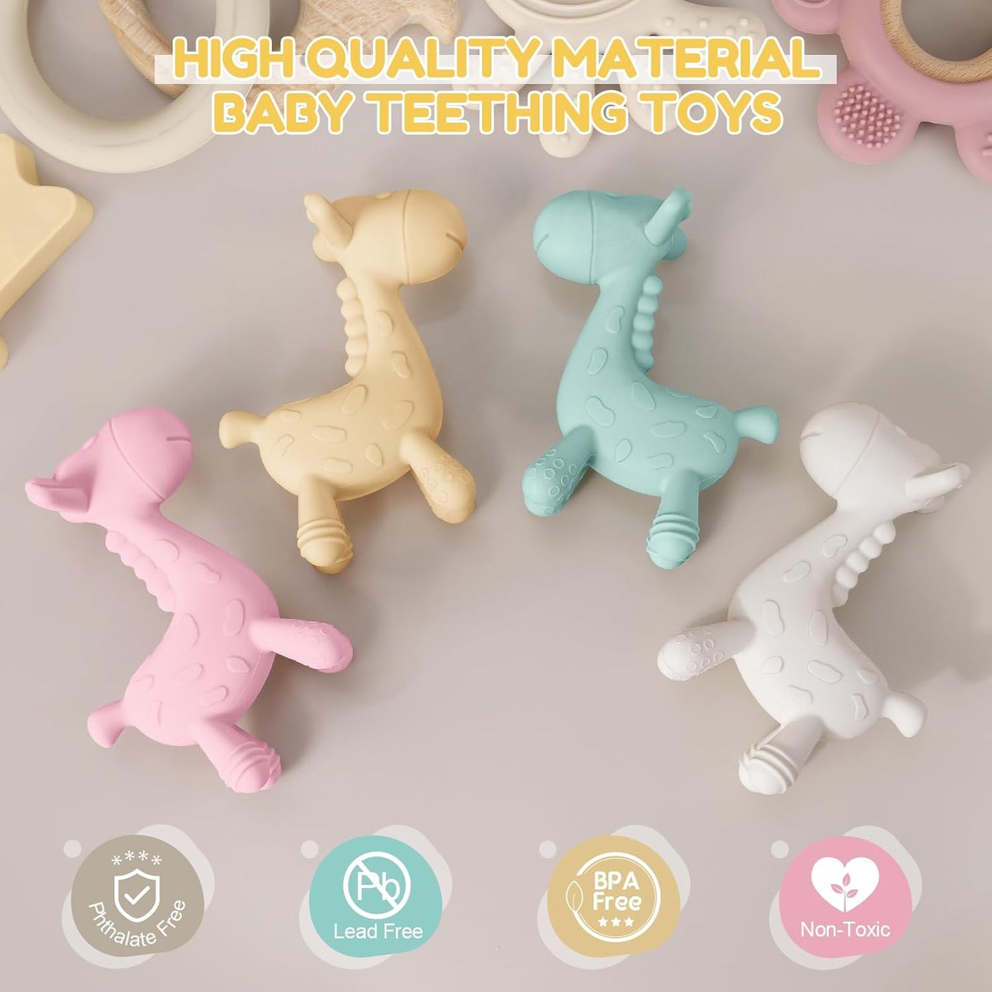 TYRY.HU Baby Teething Toys for Babies 0-6 6-12 Months,BPA Free Silicone Giraffe Teethers for Babies 3-6 months, Soft Chew Toys for Sore Gum, Montessori Sensory Toys Gifts for Infant Boys Girls, 4 Pack