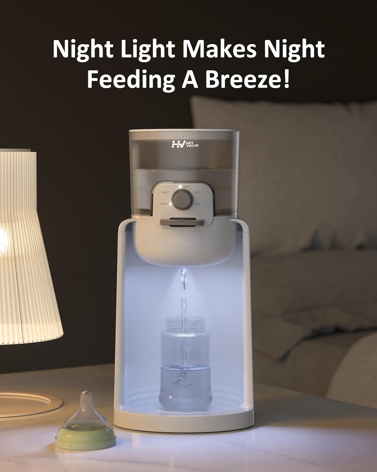 Water Warmer, HEYVALUE Baby Bottle Warmer, Formula Maker with Night Light, 4 Temperature Control & 72H Keep Warm, Detachable Tank, Instantly Dispenses Warm Water, Feed Baby More Easier and Healthier