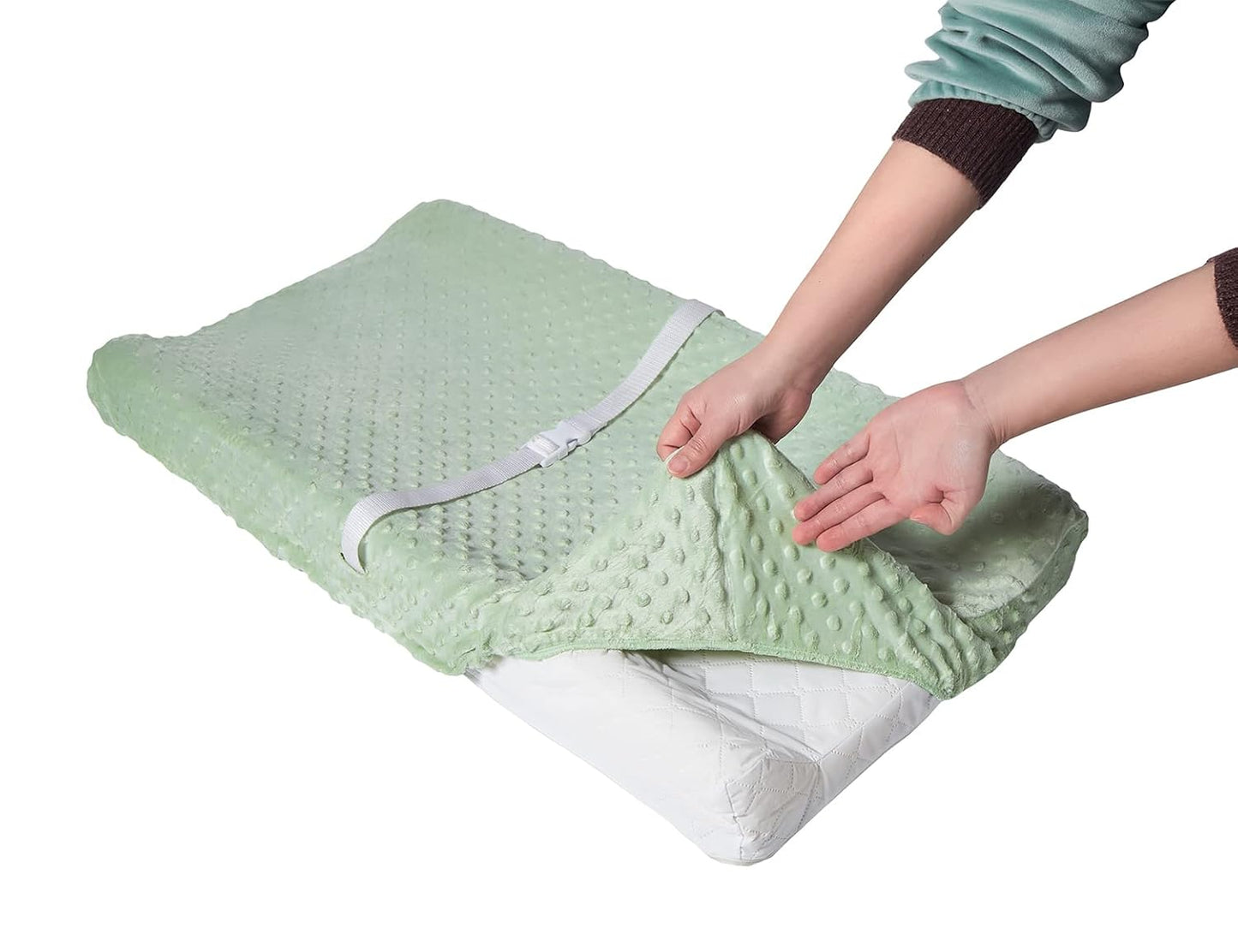 Solid Changing Table Pad Cover Cradle Sheet, Fits 32"/34''x16 Contoured Diaper Changing Pad, Ultra Soft Cozy Dots Plush Changing Table Covers, Breathable Wipeable Removable (Green)