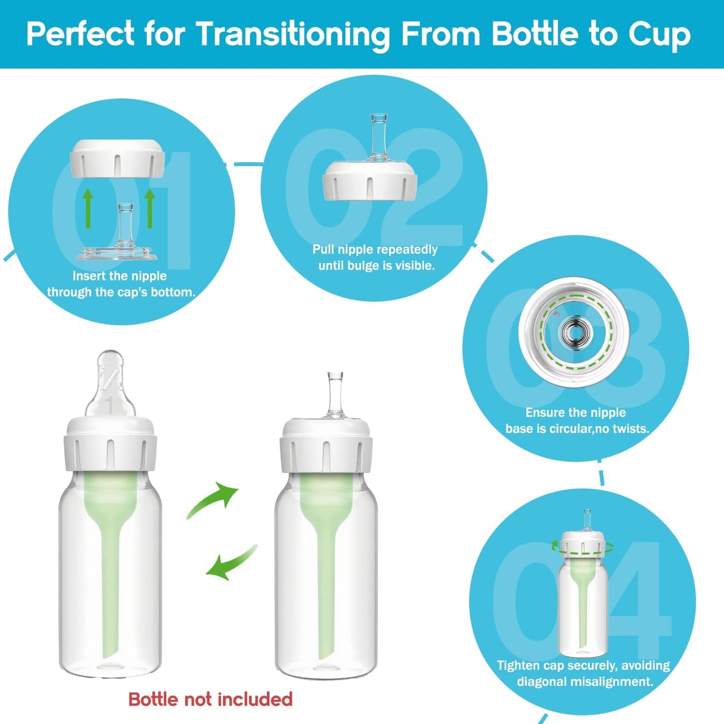Sippy Straw Nipple for Dr. Brown's Narrow Baby Bottle & Glass Bottles and Narrow Sippy Spout Bottles,Leak-Proof Replacement Silicone Bottle Nipple BPA-Free, 8m+, 4 Count