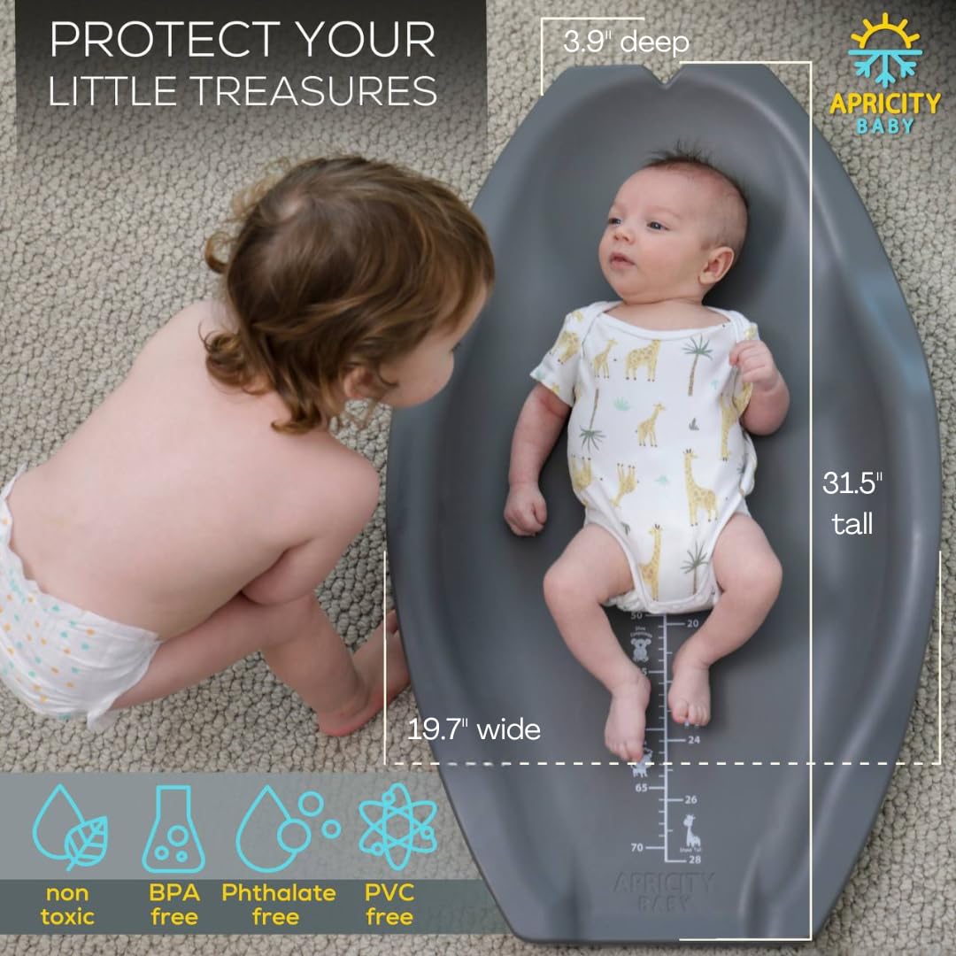 Apricity Baby Diaper Changing Pad – Waterproof Wipe-Clean Foam Changing Mat with Raised Sides, Non-Slip Base & Portable Design, Extra-Large 31.5” × 19.7” for Newborn to Toddler (Grey)