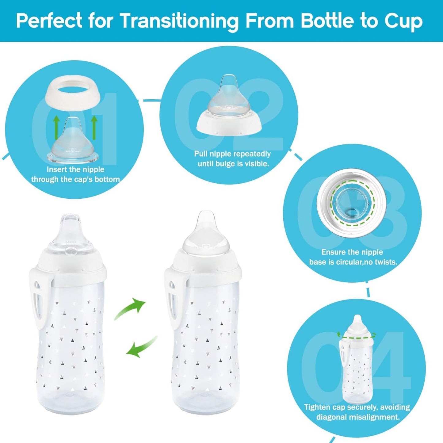 4pcs Replacement Silicone Spout Nipple for NUK Activity and Learner Cup, Soft Transition Spout for Sippy Cups, Silicone BPA-Free, Leak-Proof, Easy Transition from Bottle to Cup