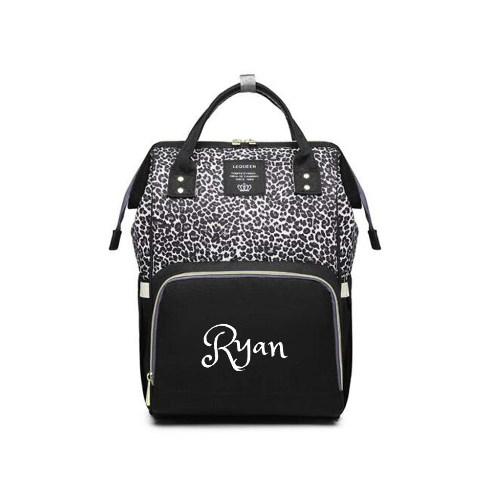 Personalized Large Diaper Bag Knapsack/Tote Bag/Backpack -Custom Monogram Embroidered for Infant/Baby Bag (Leopard 2)
