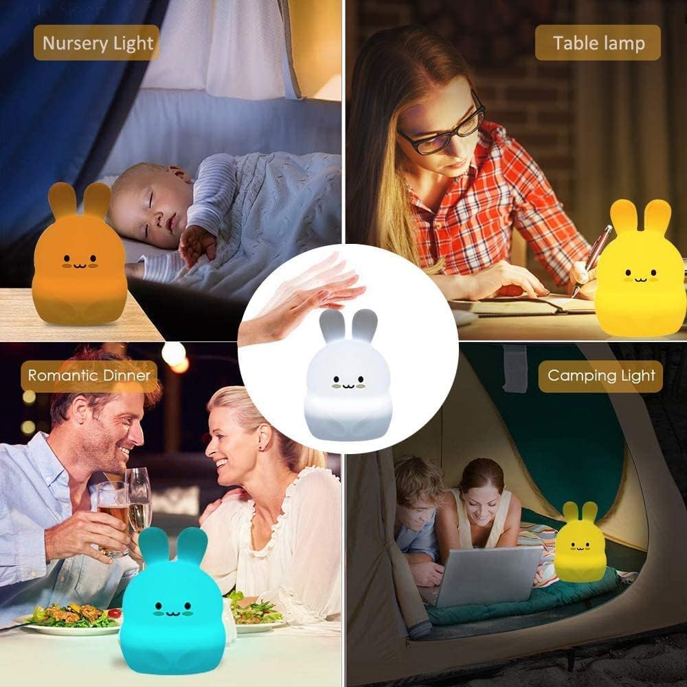 Rabbit Night Light for Kids, Bedside Lamp for Children, Baby Nursery Lamp for Breastfeeding Safe, Break Resistant, Adjustable Brightness & Color, Touch Control + Remote Control - Medium Rabbit