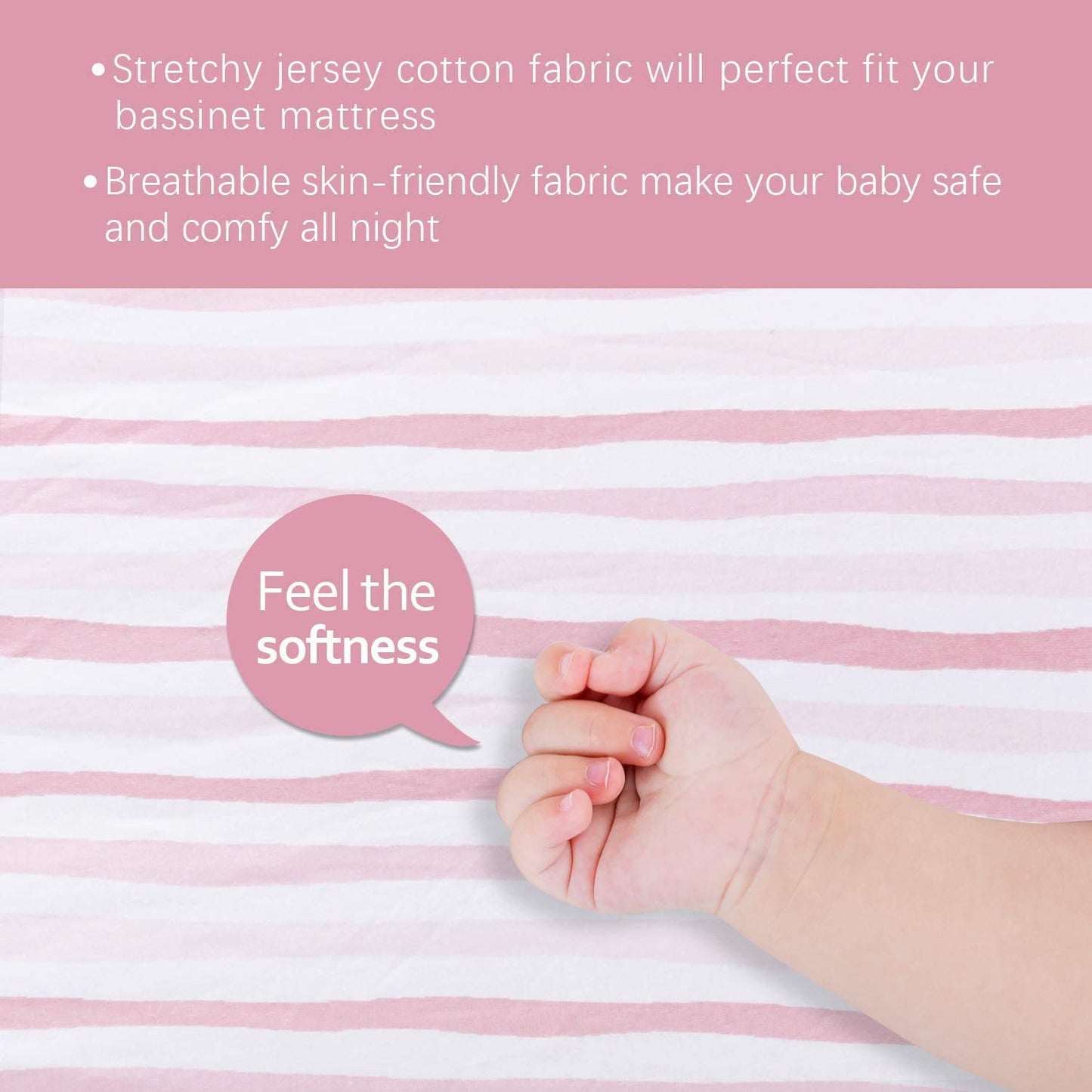 Bassinet Sheets Compatible with 4moms Mamaroo Sleep Bassinet, 2 Pack, 100% Jersey Knit Cotton Sheets, Breathable and Heavenly Soft, Pink Print for Baby Girl