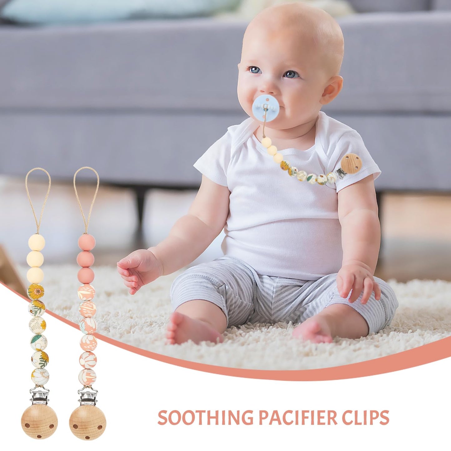 Pacifier Clips, 2PCS Silicone Soother Clips, BPA Free Pacifier Clip Pacifier Holder for Newborn Baby Boy Girl Gifts, Print Flowers