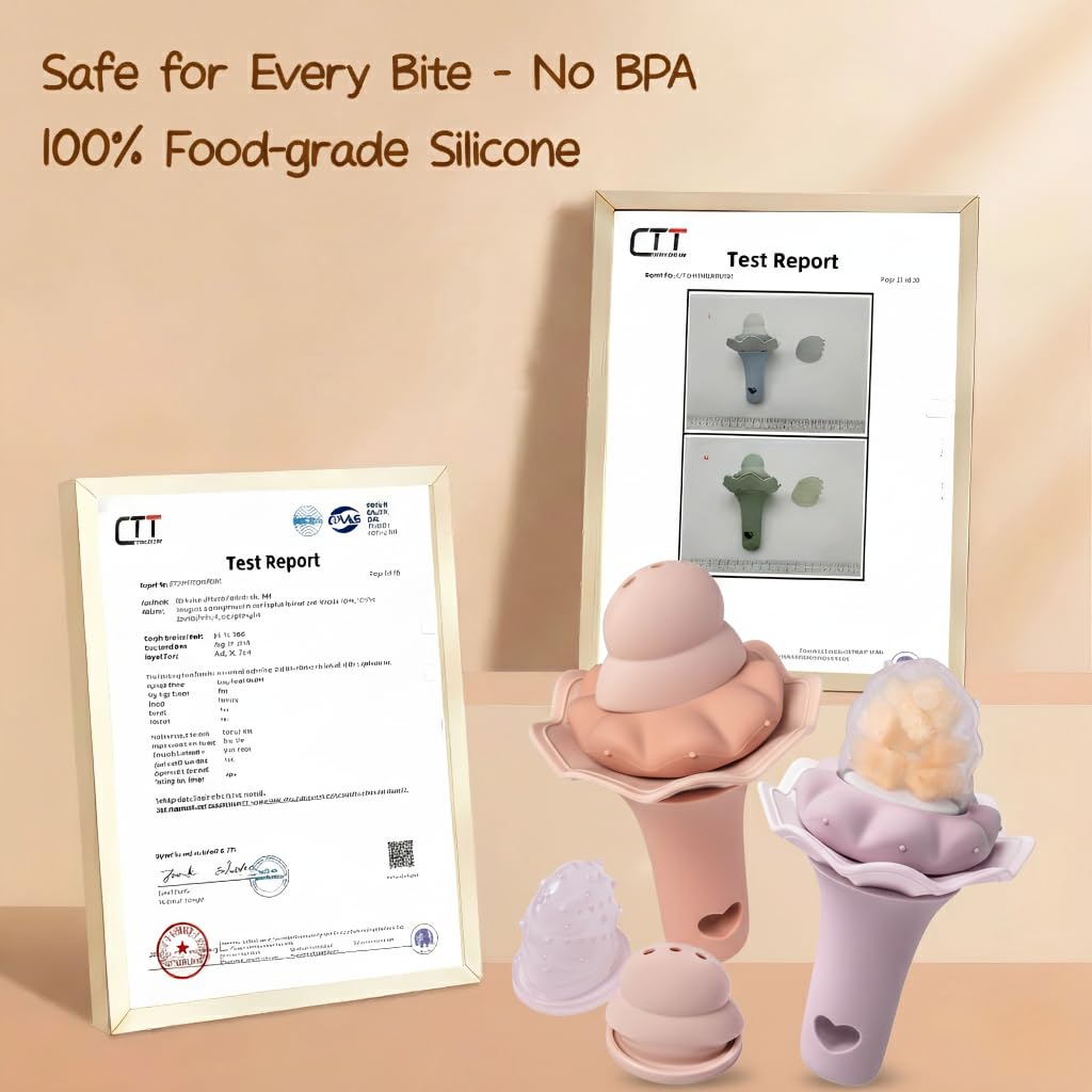 Moonkie Baby Fruit Feeder, BPA Free Silicone Food Feeder for Infant Self Feeding, Mesh Feeder with Two Pouches, Baby Shower Gifts 4 Months+, 2 Pack (Without Freezer Tray)