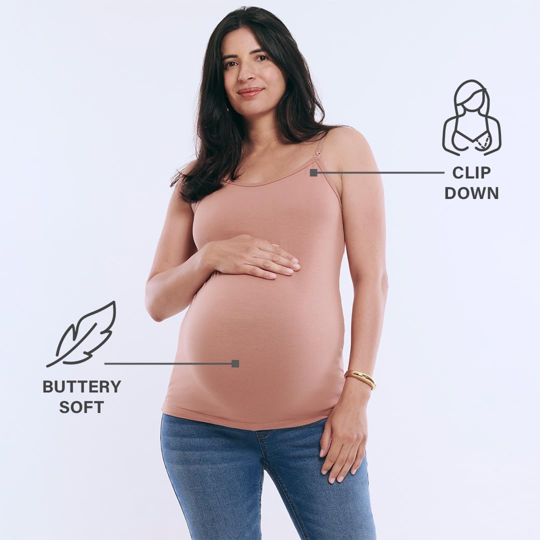 Motherhood Maternity Women's Clip Down Nursing Tank Top Cami with Adjustable Straps and Built-in Shelf Bra for Breastfeeding