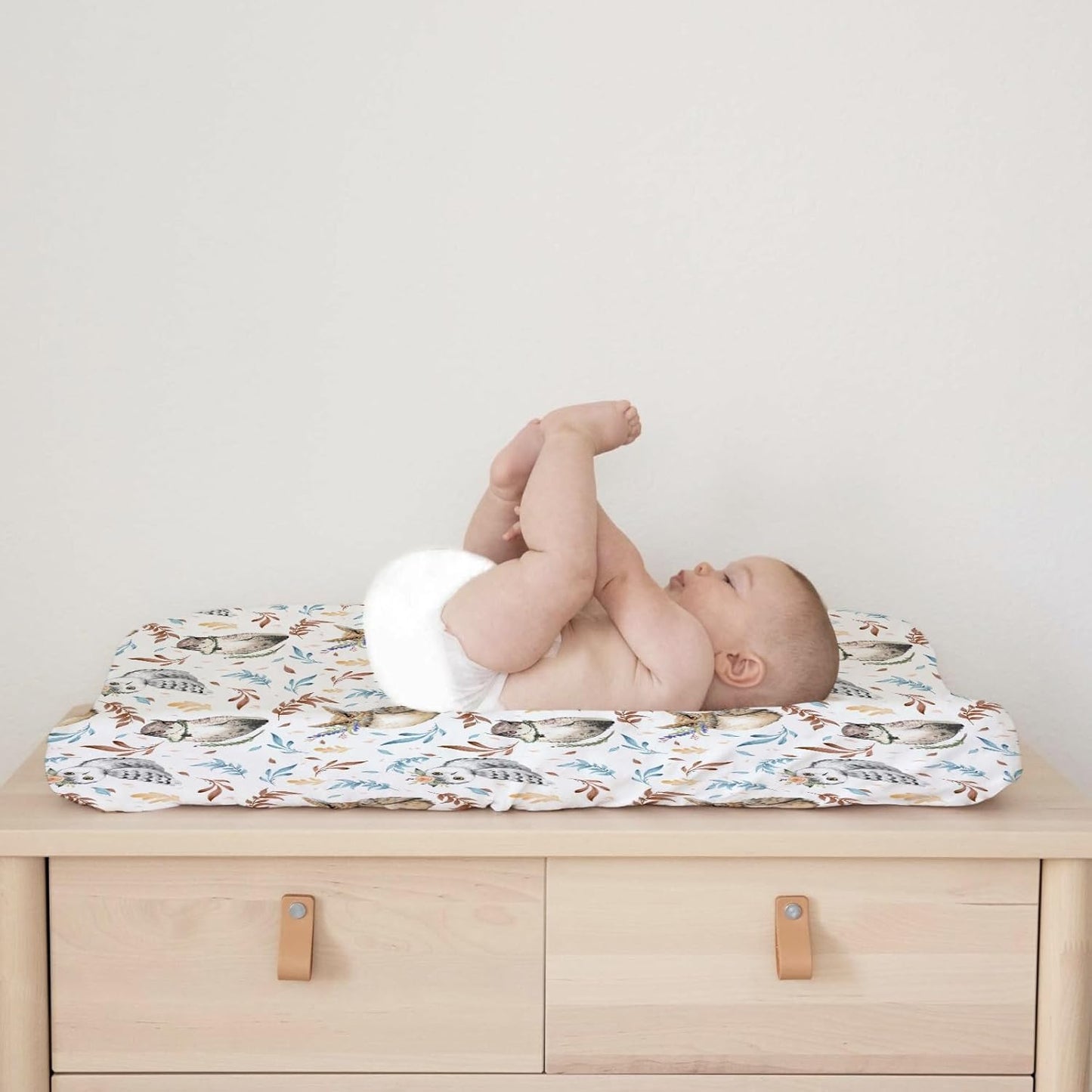 Watercolor Owl Flowers Leaves Changing Pad Cover Diaper Cute Owl Birds Floral Changing Table Cover Sheets for Boys Girls Soft Breathable Stretchy Diaper Changing Pad Mat Cover Sheets 32''x16''