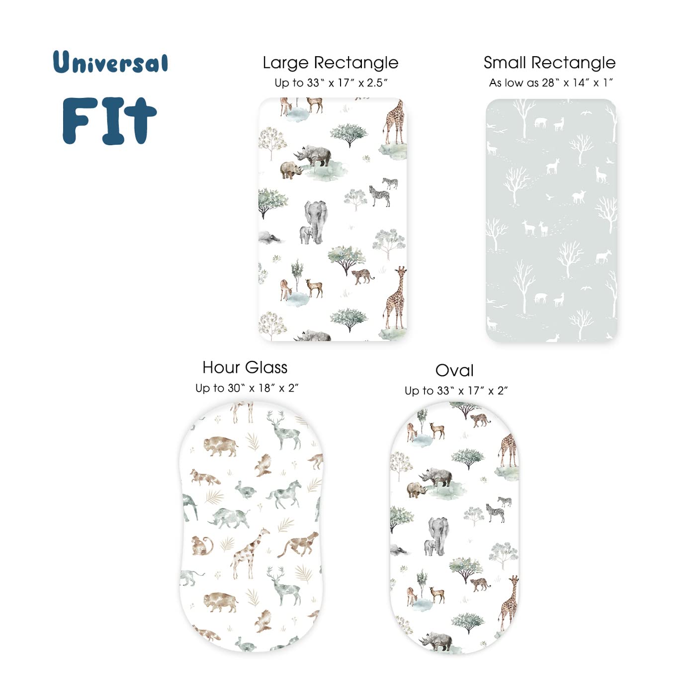 Ultra Soft Fitted Bassinet Sheets 3 Pack, Universal Fitted for.Baby Cradle Moses Basket Oval Rectangle Mattress Safe and Snug, Stylish Bassinet Mattress Sheets for Baby, Cute Animals Print