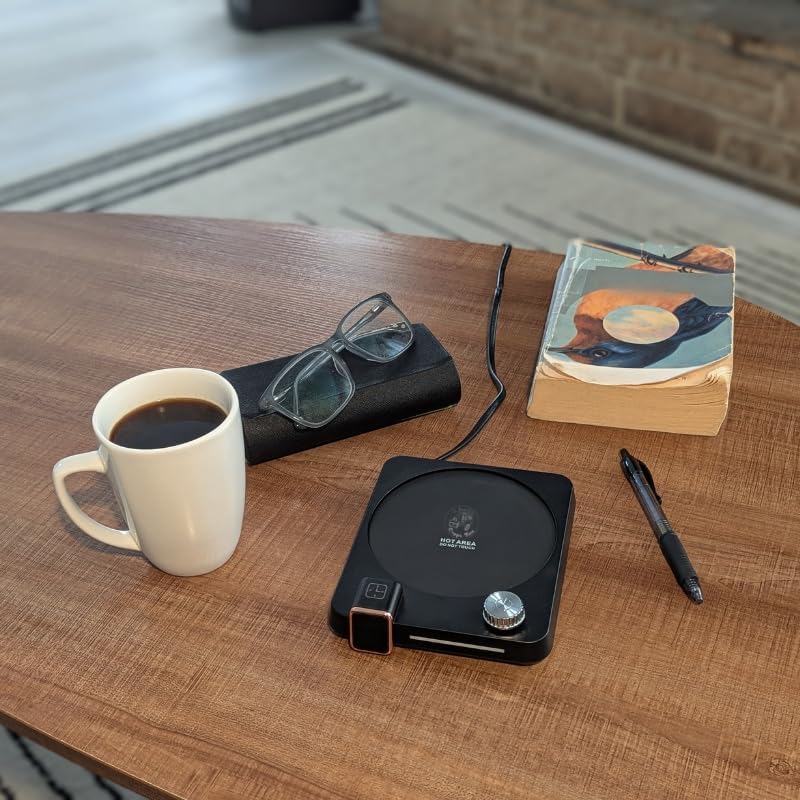 Hot Drink Beverage Warmer. Coffee, Milk, Tea, Cappuccino, Mocha, Candles, Dial Tempreture and Digital Display. Desk, Office, Workplace. 105F- 176F. 4 Hour shutoff, 1-12 Hour Schedule. (Walnut)