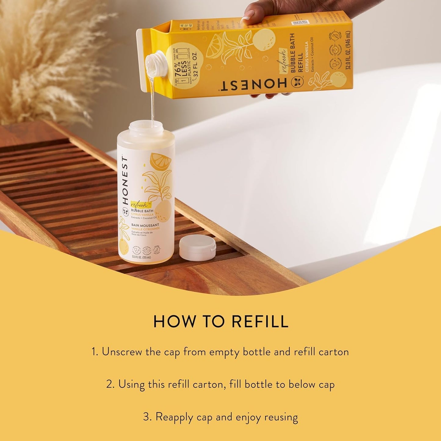 The Honest Company Foaming Bubble Bath Refill Carton | Gentle for Baby | Naturally Derived, Tear-Free, Hypoallergenic | Citrus Vanilla Refresh, 32 fl oz