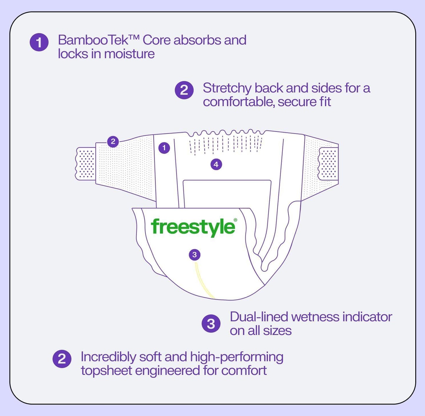 Freestyle BambooTek Diapers – (Size 3) Hyper Absorbent & Non-Toxic – Disposable Diapers for Sensitive Skin – Ultra Soft Diaper's (16-28 lbs) – 56 Count