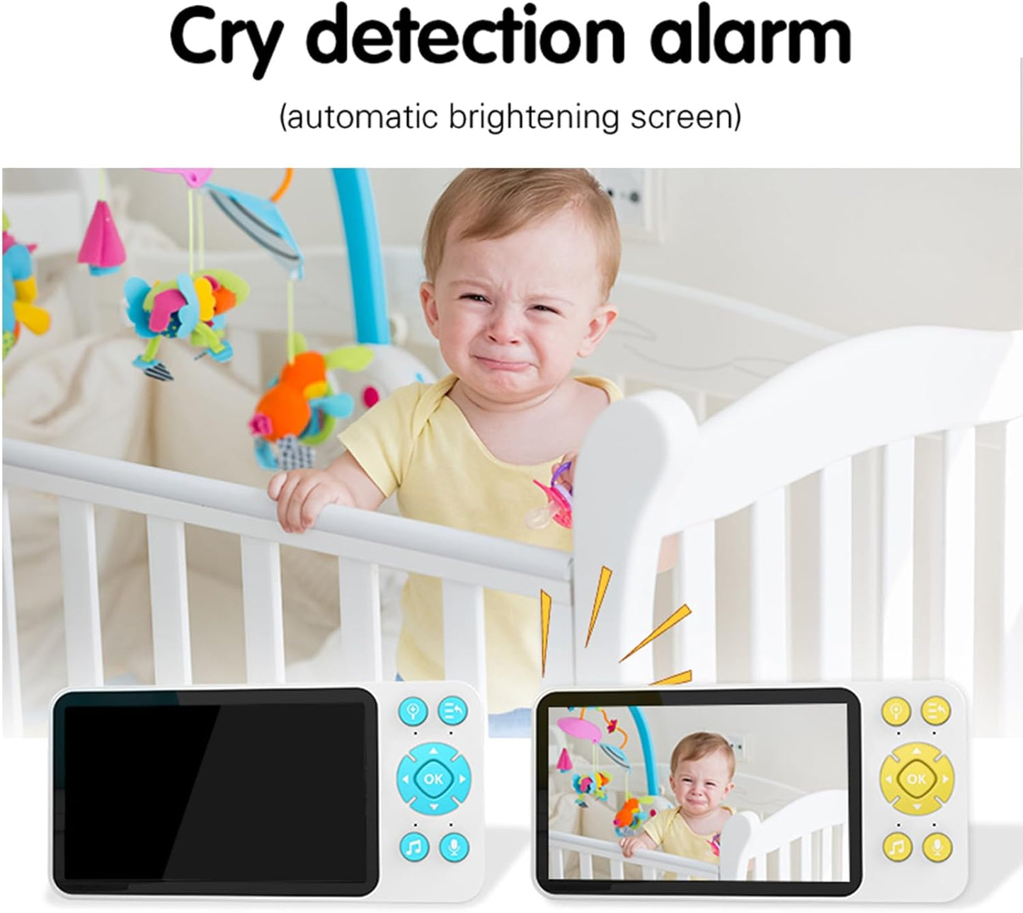 Baby Monitor Wifi Smartphone with App and Screen, 5" Video Baby Monitor with Camera and Audio, Long Range Night Vision, 2-Way Audio, Portable Cry Motion Detection for Home, Temper Humidity Sensor