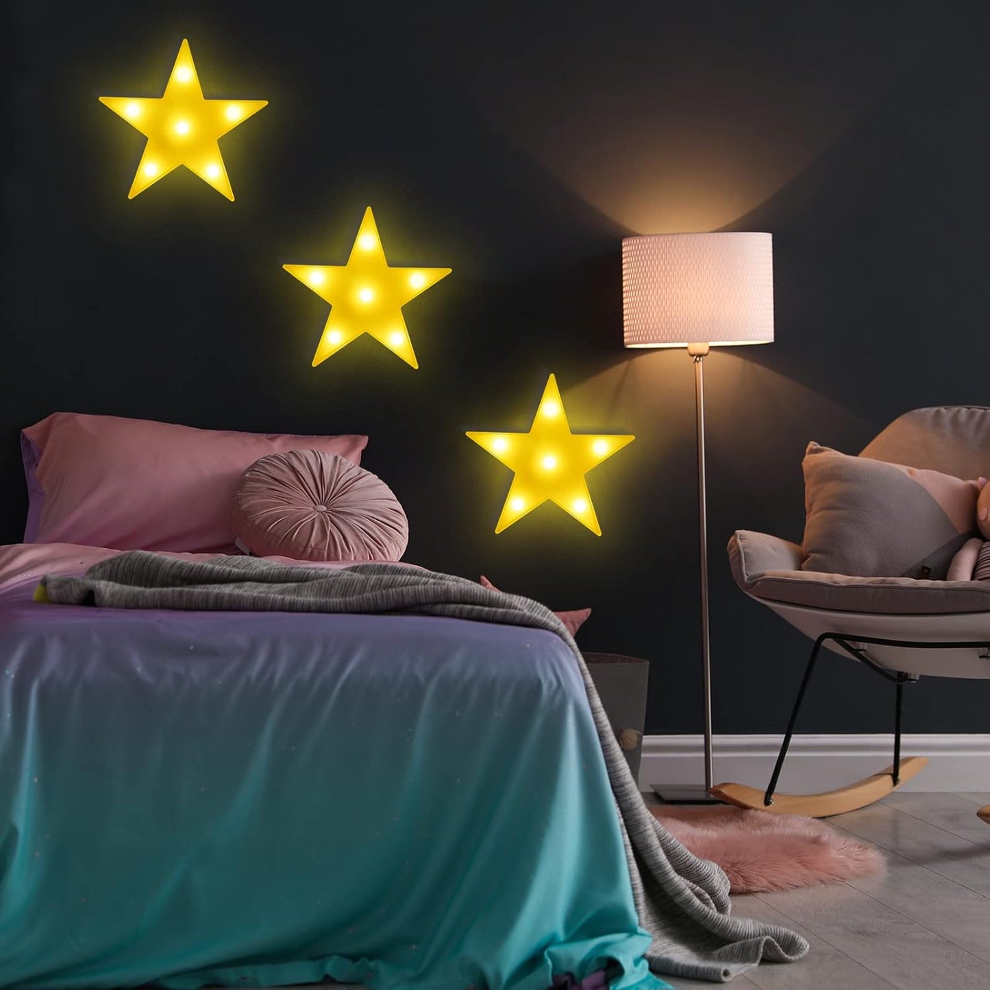 3 Pcs LED Stars Night Light Can Be Hung On The Wall Kids Room Room Light, Suitable for Birthday Party Holiday Decoration Baby Room Nursery Decoration (Stars)
