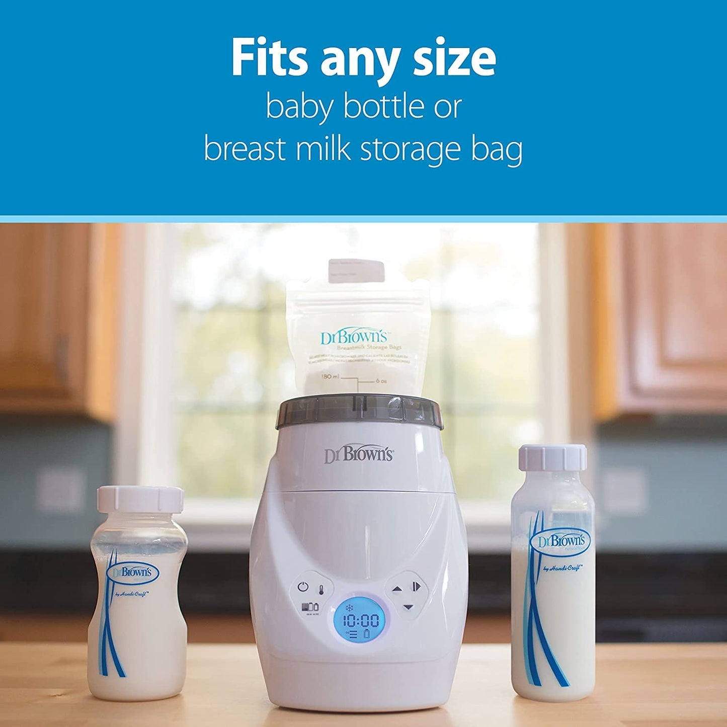 Dr. Brown's Milk Spa Breast Milk & Bottle Warmer with Anti-Colic Options+ Narrow Baby Bottles 8 oz/250 mL, with Level 1 Slow Flow Nipple, 4 Pack, Blue Nature, 0m+