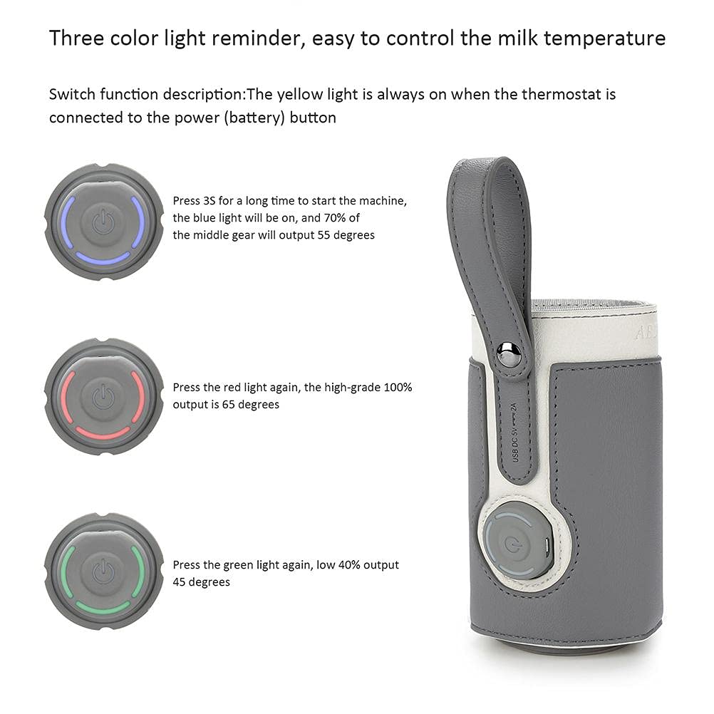 Portable USB Baby Bottle Warmer, 3 Temperature Adjustable for Car Travel and Milk Heat Keeper - Dark Gray