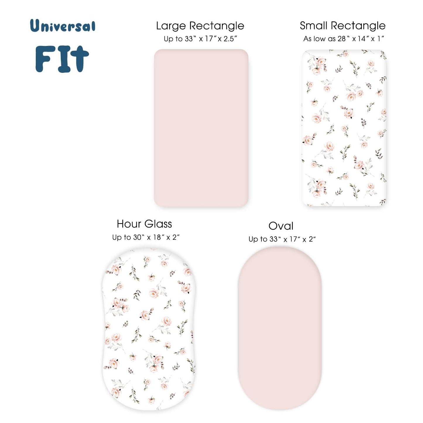 Stretch Ultra Soft Fitted Bassinet Sheet Set 2 Pack, Universal Fit for Bassinets Baby Cradle Moses Basket Oval Rectangle Mattress Safe and Snug, Pink Rose Print