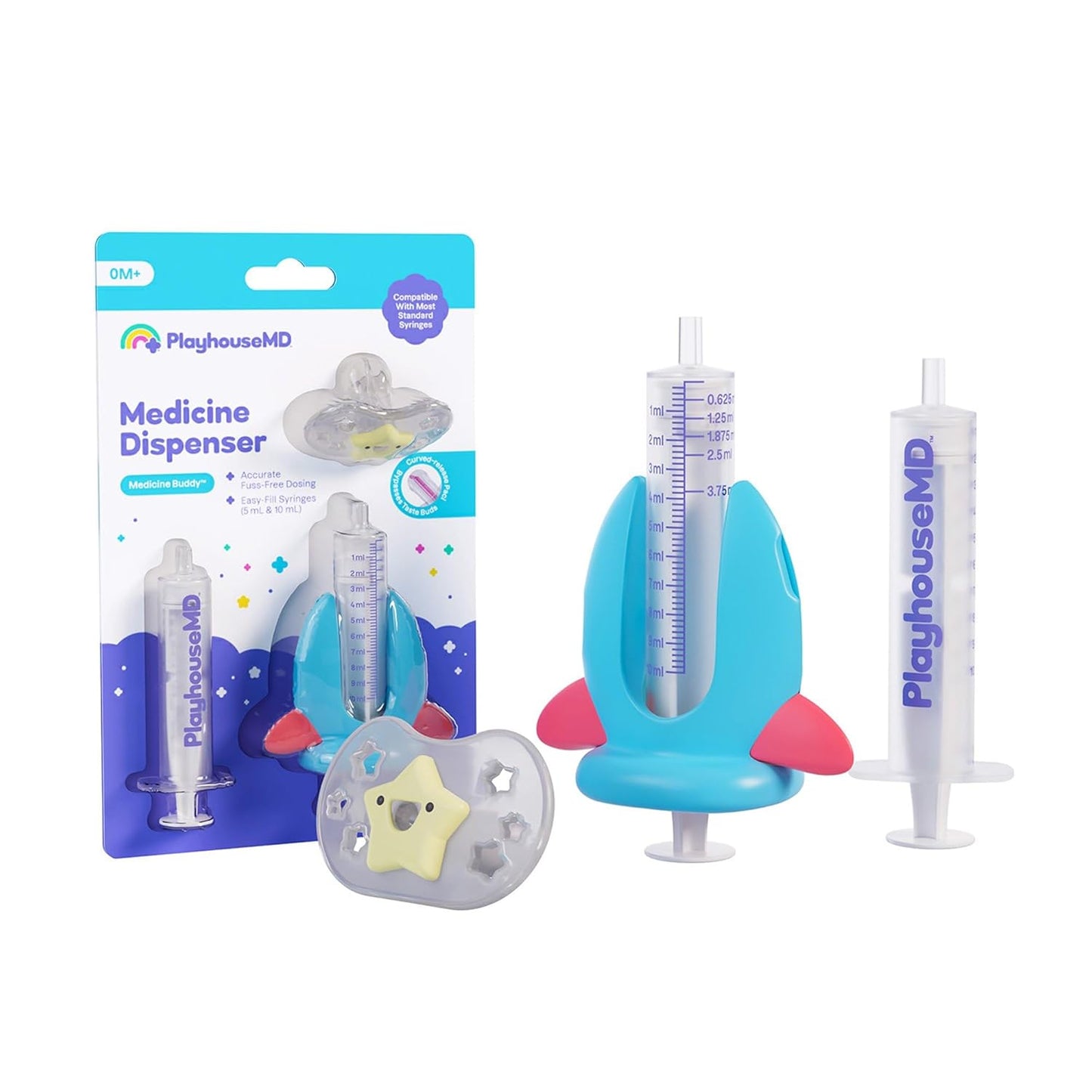 Medicine Dispenser, Rocket - Liquid Medication Syringe for Newborns, Infants, Babies & Toddlers - Baby Medicine Kit with Pacifier Attachment for Accurate Dosing