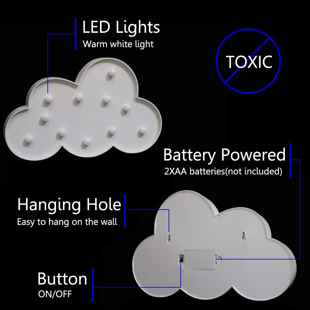 White LED Cloud Marquee Signs, Light Up Cloud Decorative Signs Hanging Hole Nursery Room Night Light for Baby Shower, Party Supply, Christmas Decor-White