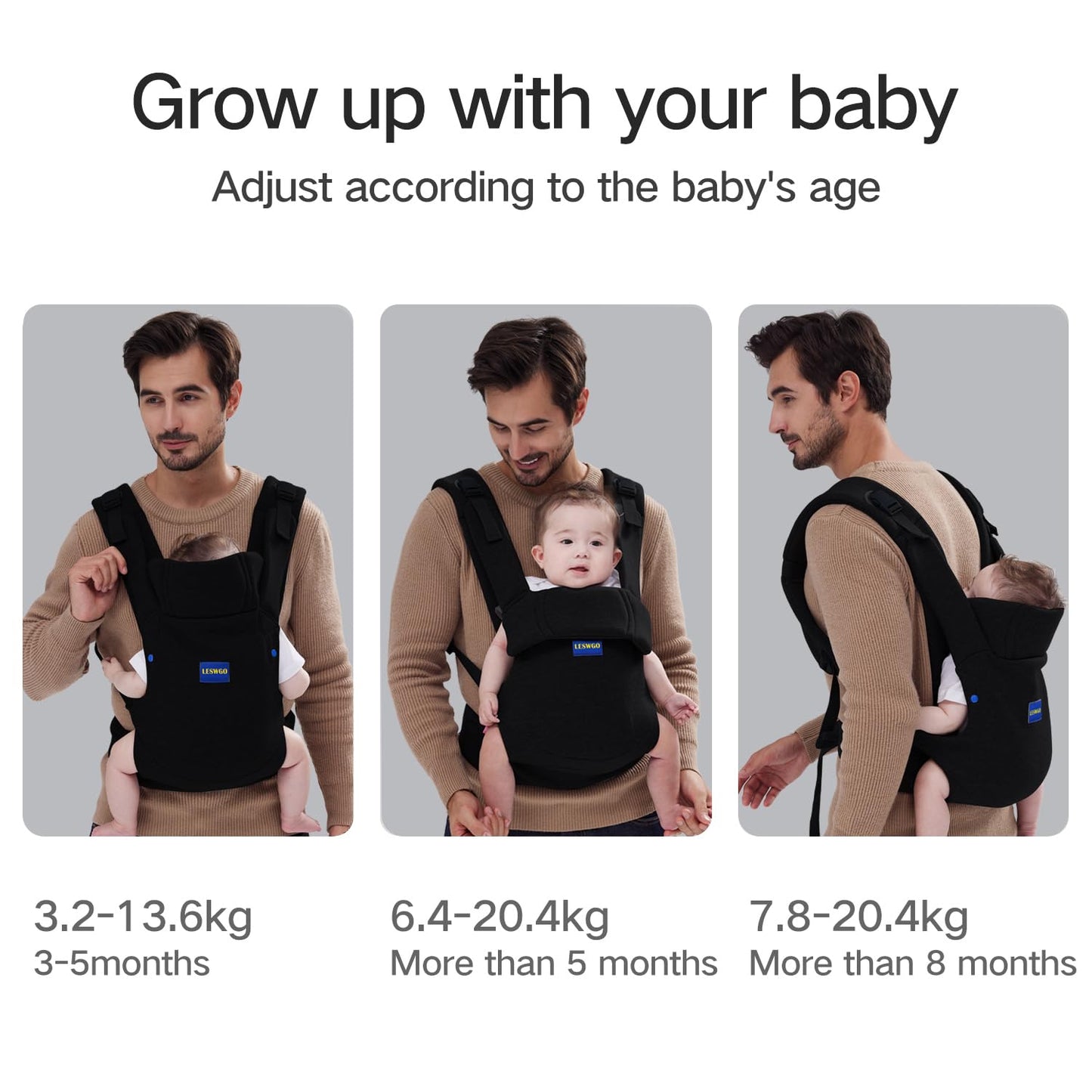 Baby Carrier Newborn to Toddler,Newborn Carrier with Head Support, Cozy Baby Holder Carrier for Dad Mens (All-Black)