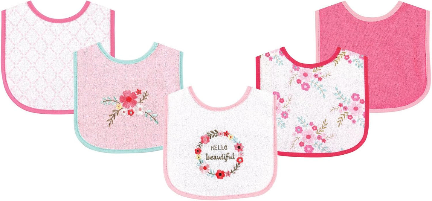 Luvable Friends Baby Cotton Terry Drooler Bibs with PEVA Back, Transportation, One Size