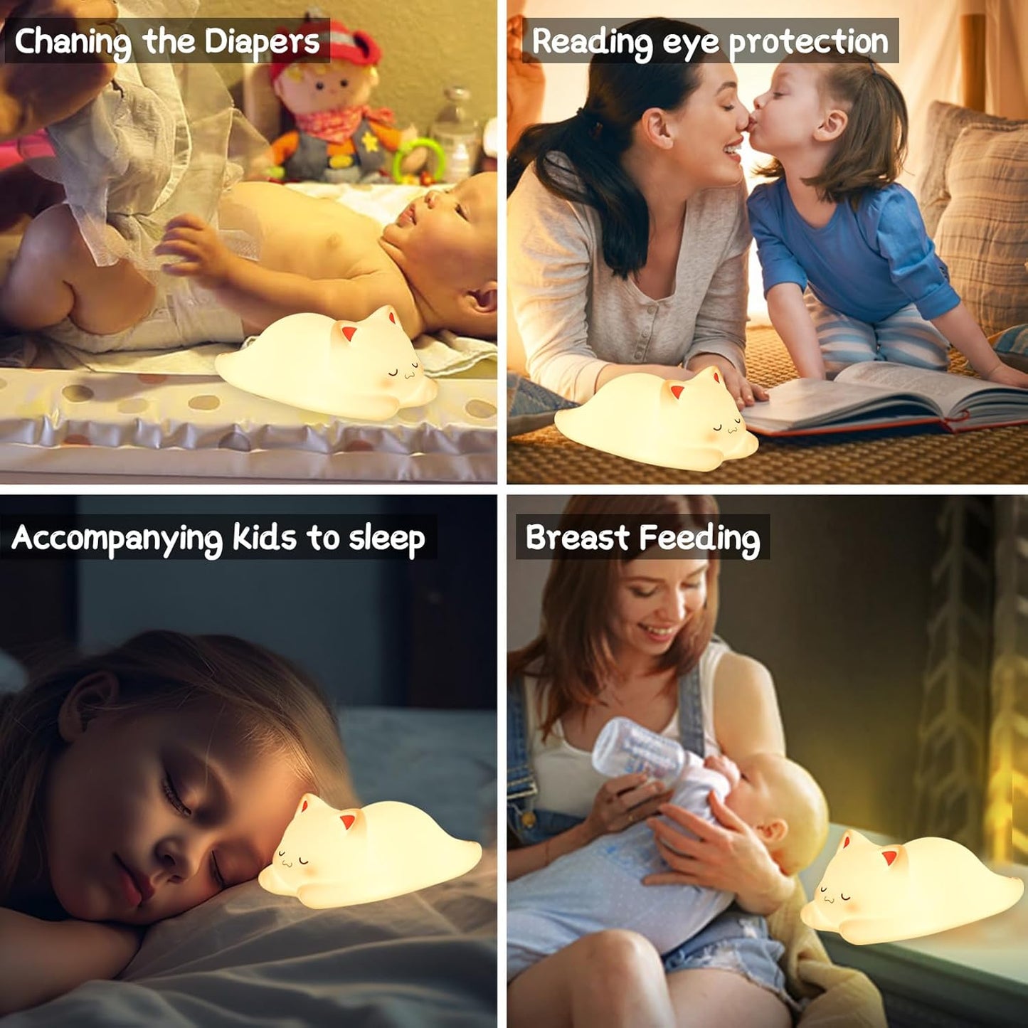 ZKLiLi Night Light for Kids Lamp,16 Colors Cute Cat Lamp, Dimmable Baby Night Lights for Nursery Toddler,Silicone Rechargeable Nightlight for Kids Room, Kawaii Room Decor Cat Decor Gifts for Girls