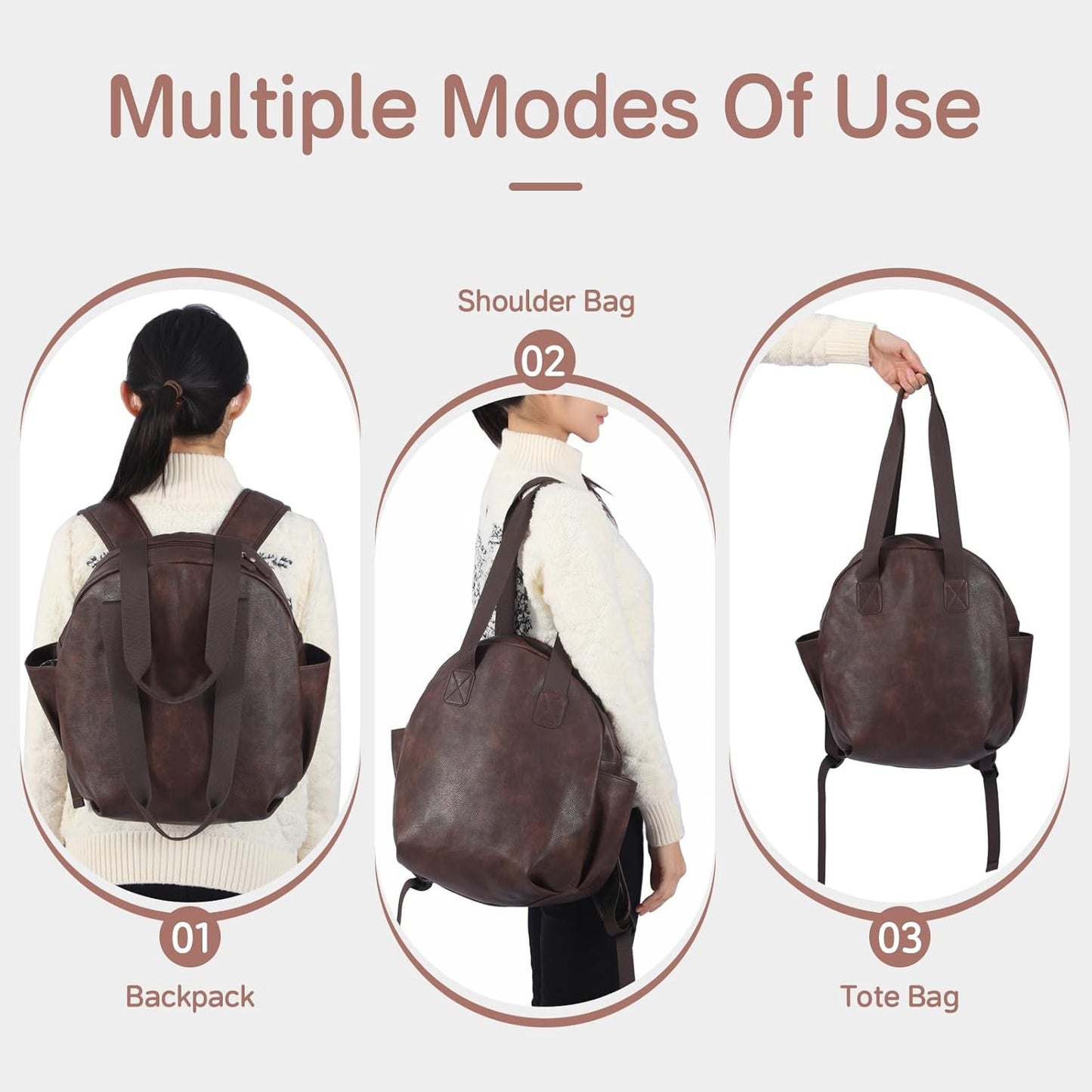 Stylish Diaper Bag Backpack, Leather Large Capacity Travel Baby Diaper Bag Tote for Mom Dad, Handbag shoulder bag, Waterproof, Lightweight Coffee