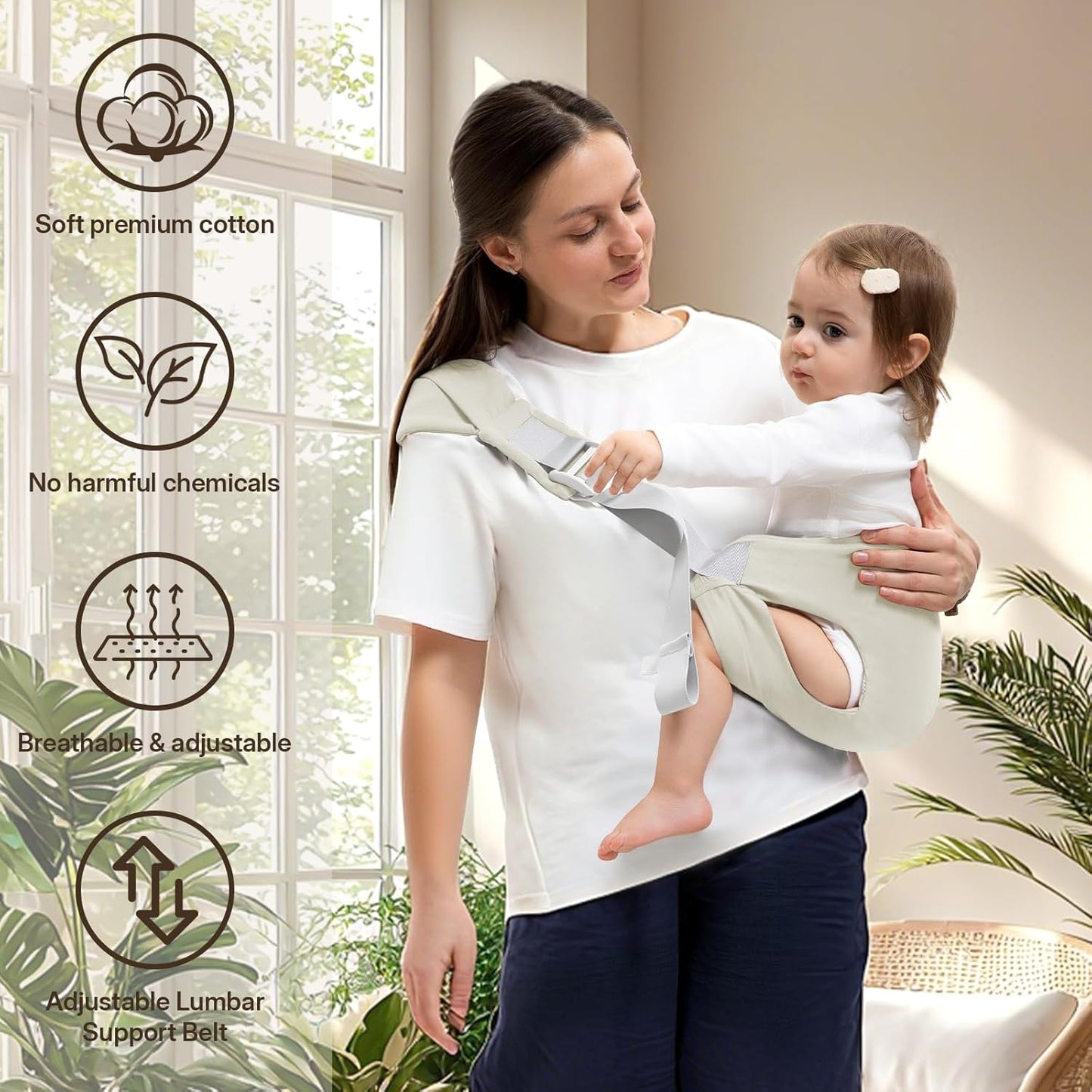 Toddler Carrier for 25-60 lbs,Comfortable&Lightweight Baby Sling Carrier,Adjustable with Left/Right Shoulder Straps,One Size Fits All,Ideal for Shopping and Travel-Khaki