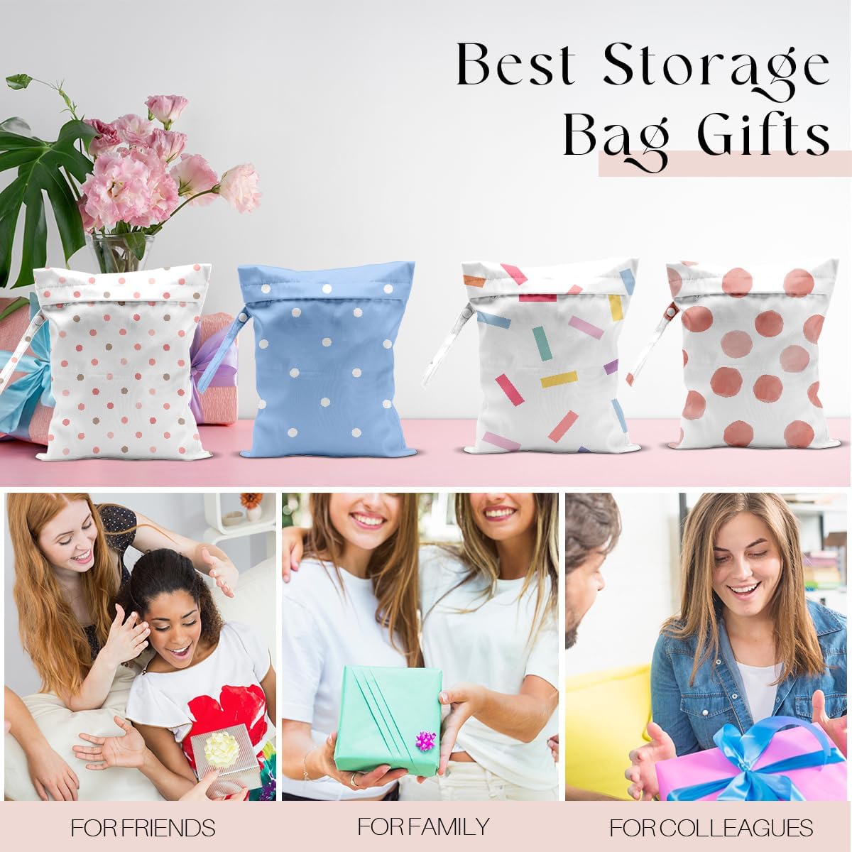 4 Pack Wet Bag for Swimsuit, Beach Travel Essentials Wet Dry Bag, for Sunscreen Toiletry Dirty Clothes Yoga Gym Diaper, Friend Summer Beach Vacation Gifts. Geometric dots