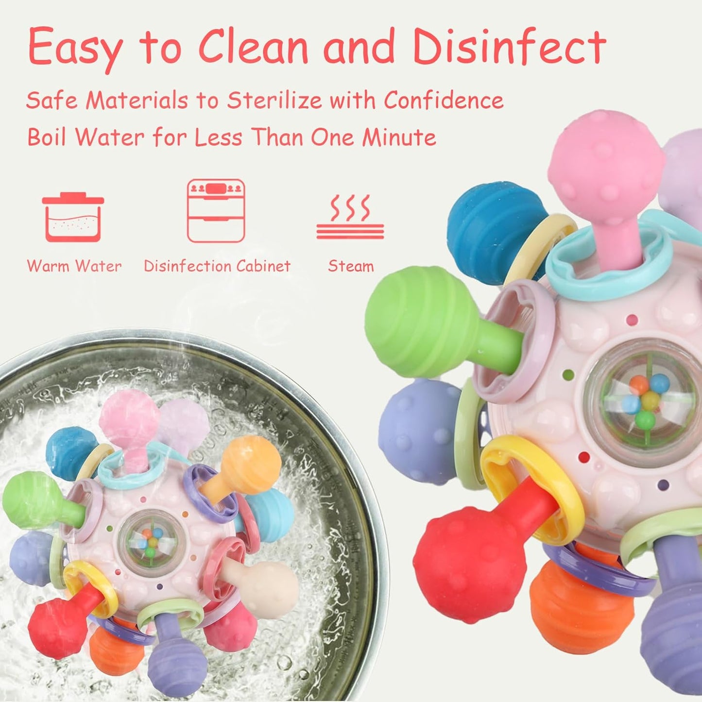 Baby Teething Toys - Infant Sensory Chew Rattles Toys - Newborn Montessori Learning Developmental Toy - Teethers for Babies 0 3 6 9 12 18 Months - Shower Gifts for 1 2 One Two Year Old (Pink)