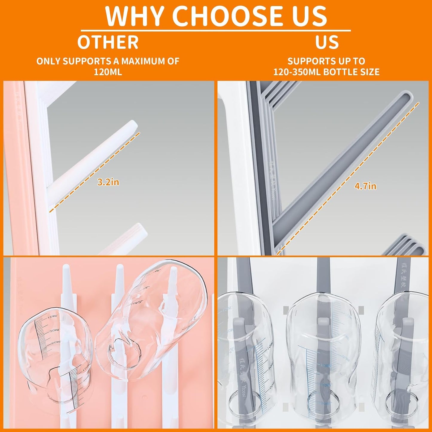 SuoXing Vertical Baby Bottle Drying Rack,Space Saving Countertop Baby Drying Rack for Bottles,Large Baby Bottle Station Stand,Bottle Rack Dryer for Brushes,Pacifiers,Baby Accessories Organizer,Grey