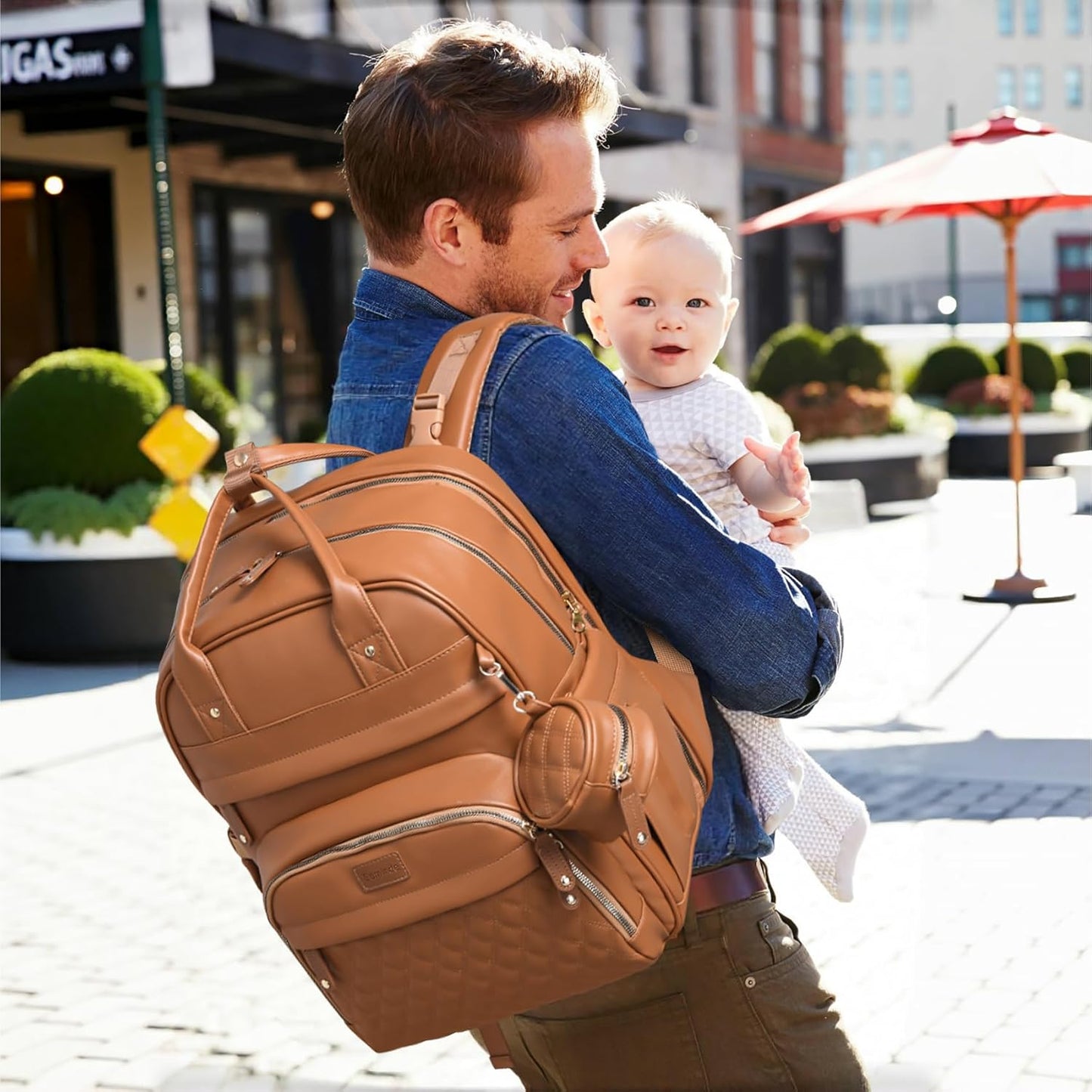 Leather Diaper Bags with Changing Station,Baby Bag,Large Capacity Diaper Bag Backpack for Moms Dads,Waterproof Diaper Backpack(Brown)