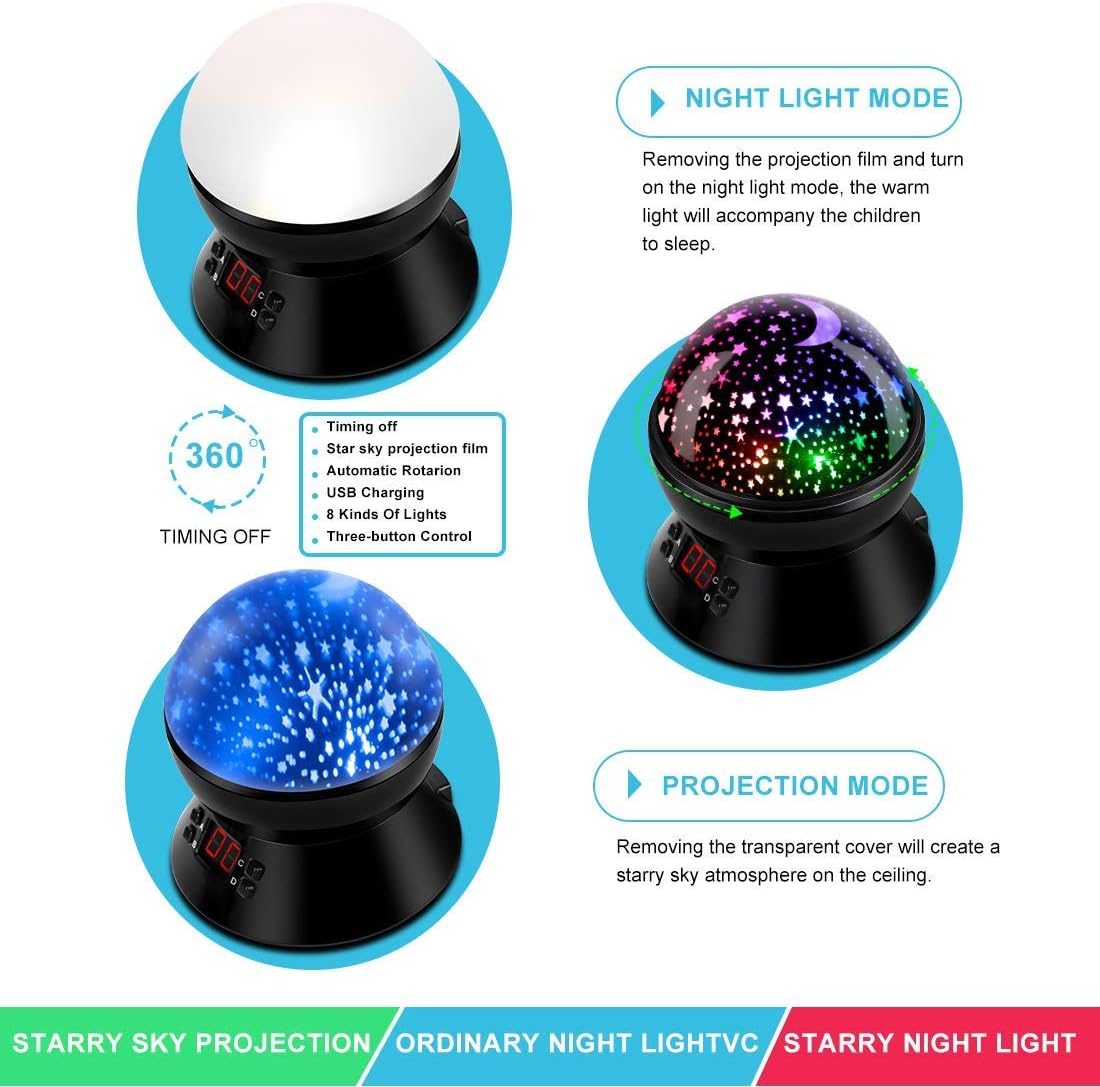 Star Projector Night Lights for Kids with Timer, Toys for 2-5-14 Year Old Boys Room Lights for Kids Glow in The Dark Stars Moon for Child Sleep Peacefully, Birthday Gifts for Boys-Black