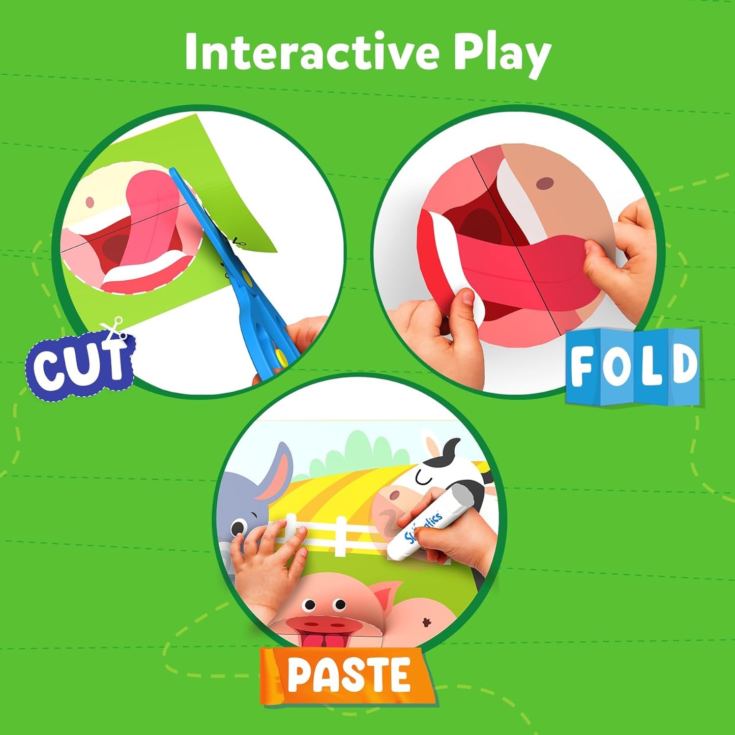 Skillmatics Scissor Skills Activity Book - Snip Snip Animals, Stocking Stuffers, 25 Fun Cutting & Creative Activities, 2 Child-Safe Scissors, Felt Craft Kit, Christmas Gift for Kids Ages 3, 4, 5, 6, 7
