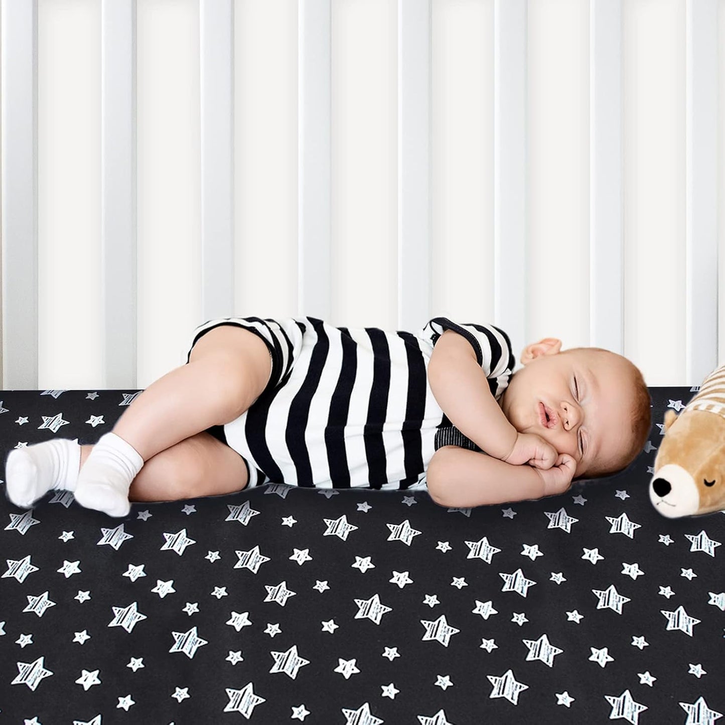 Pack and Play Sheets, 2 Pack Mini Crib Sheets, Stretchy Playard Fitted Sheet, Compatible with Graco Pack n Play, Soft and Breathable Material, Grey & Black