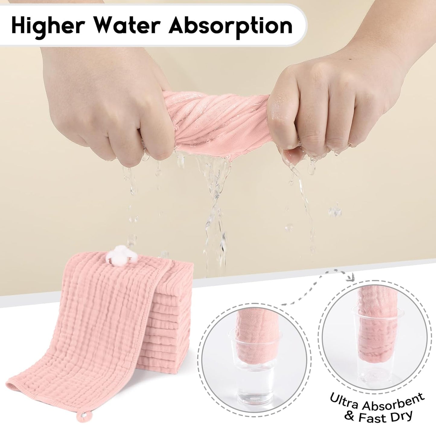 Muslin Burp Cloths for Baby 100% Cotton Burping Cloths for Boys Girls Large 20''X10'' Extra Soft and Absorbent 12 Pack - Flesh Pink