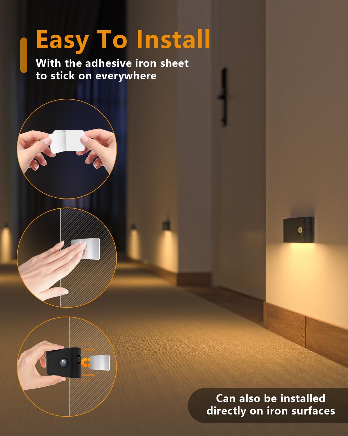 WILLED Rechargeable Night Light, Wireless Stair Lights Indoor, Warm White Motion Sensor Light Indoor, Stick-Anywhere, Battery Powered Night Light for Hallway, Stairway, Bathroom, Bedroom, 6 Pack