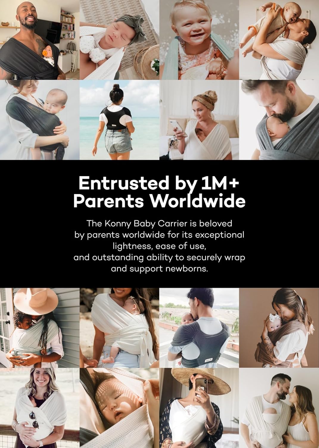 Konny Baby Carrier Flex SoftBreeze with Head Support - Adjustable, Easy to Wear Baby Wrap Sling, Perfect for Newborn Babies Essentials up to 44 lbs (M-4XL) - Blue Grey