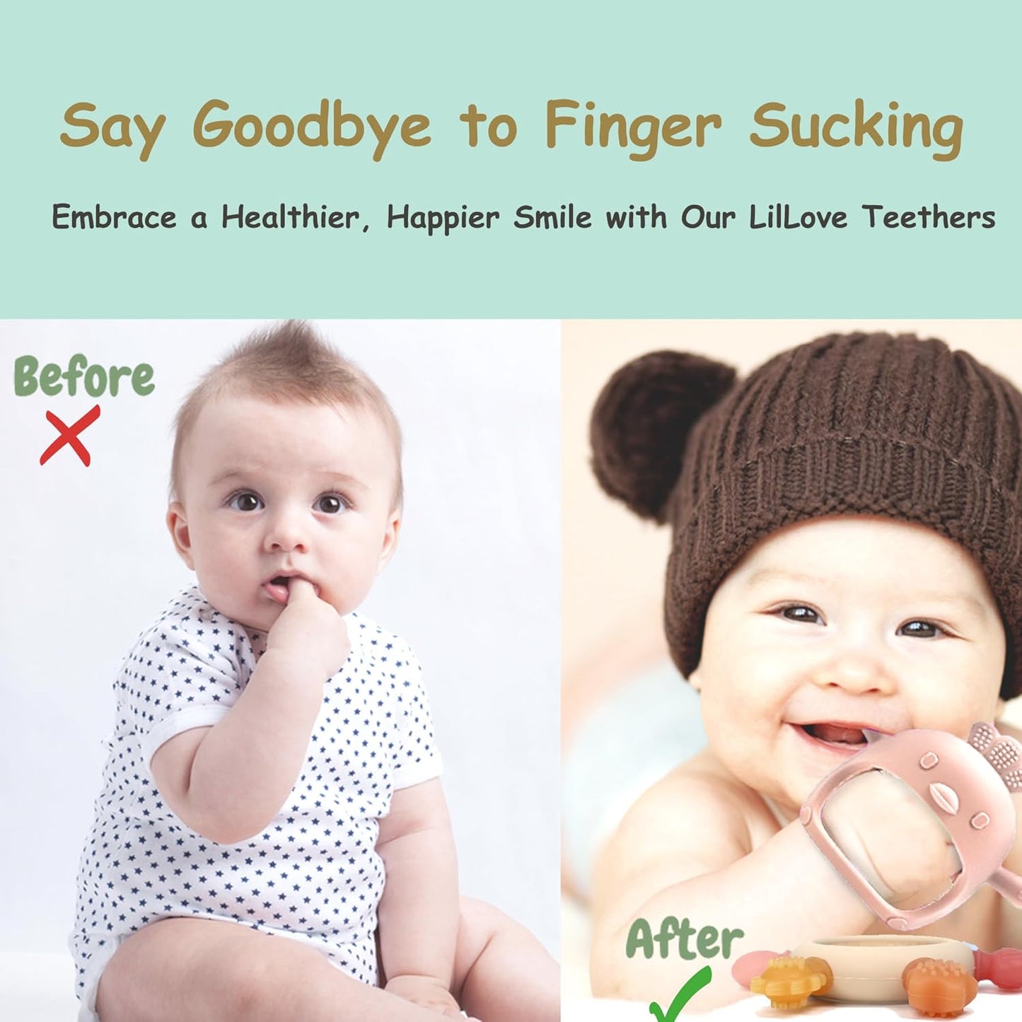 Baby Teething Toys by Komfy LilLove, No Drop Teether and Ring Teether for Baby Teething Relief, Non-Toxic Infant Toys 0-6 6-12 Months, CPC Certified Teething Mitten, Baby teether Toys – 2 Pack