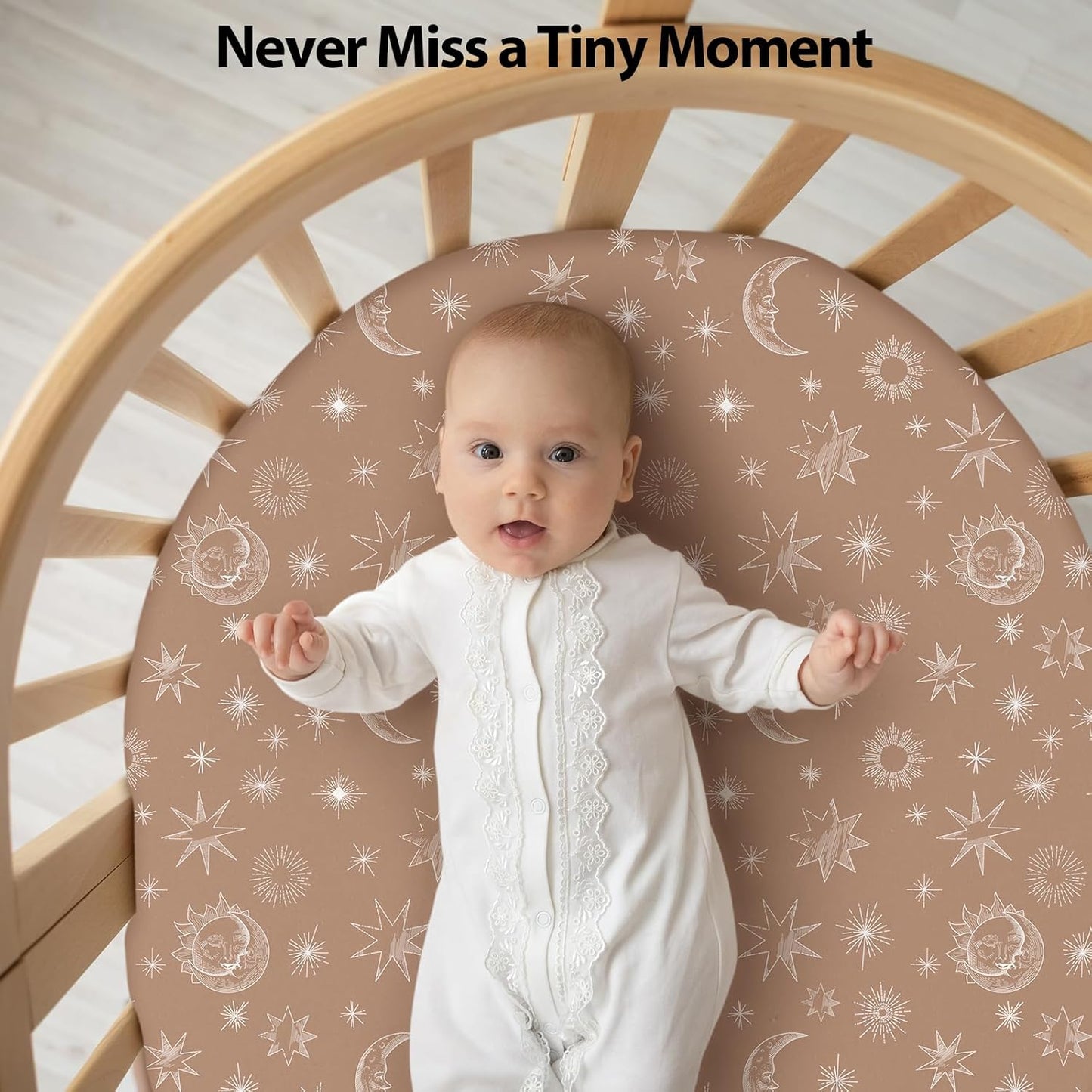 Baby Bassinet Sheets Girl Boy, Fitted Bassinet Sheet Set 3 Pack Bassinet Mattress Sheets Universal Fit for Rectangle, Round, Oval, Hourglass Mattress, Soft Breathable White Brown Sun God