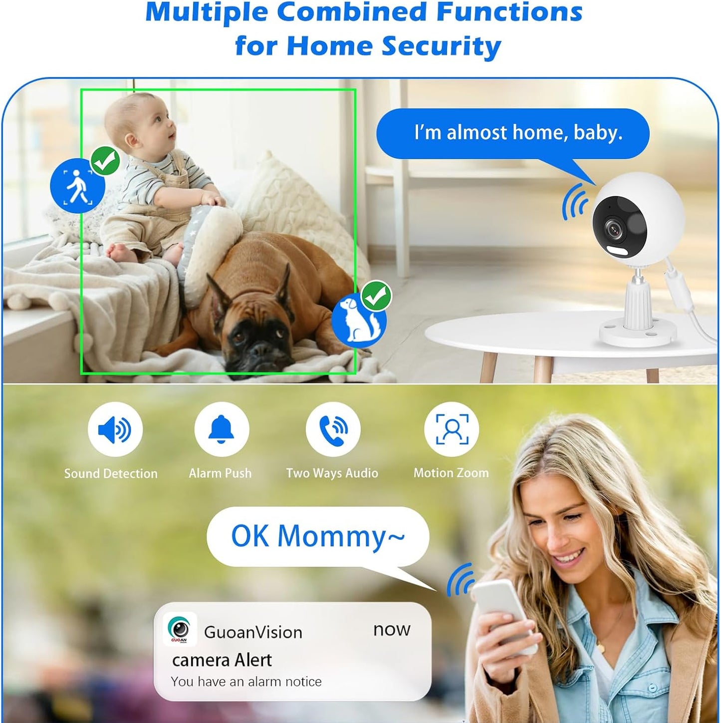 5G Cameras for Home Security,3MP Outdoor Indoor Security Camera for Baby/Elder/Dog/Pet/Nanny, WiFi Baby Monitor, 3 Alarm Modes, 3 Night Vision, IP66 Waterproof, 24/7 SD Recording/Cloud