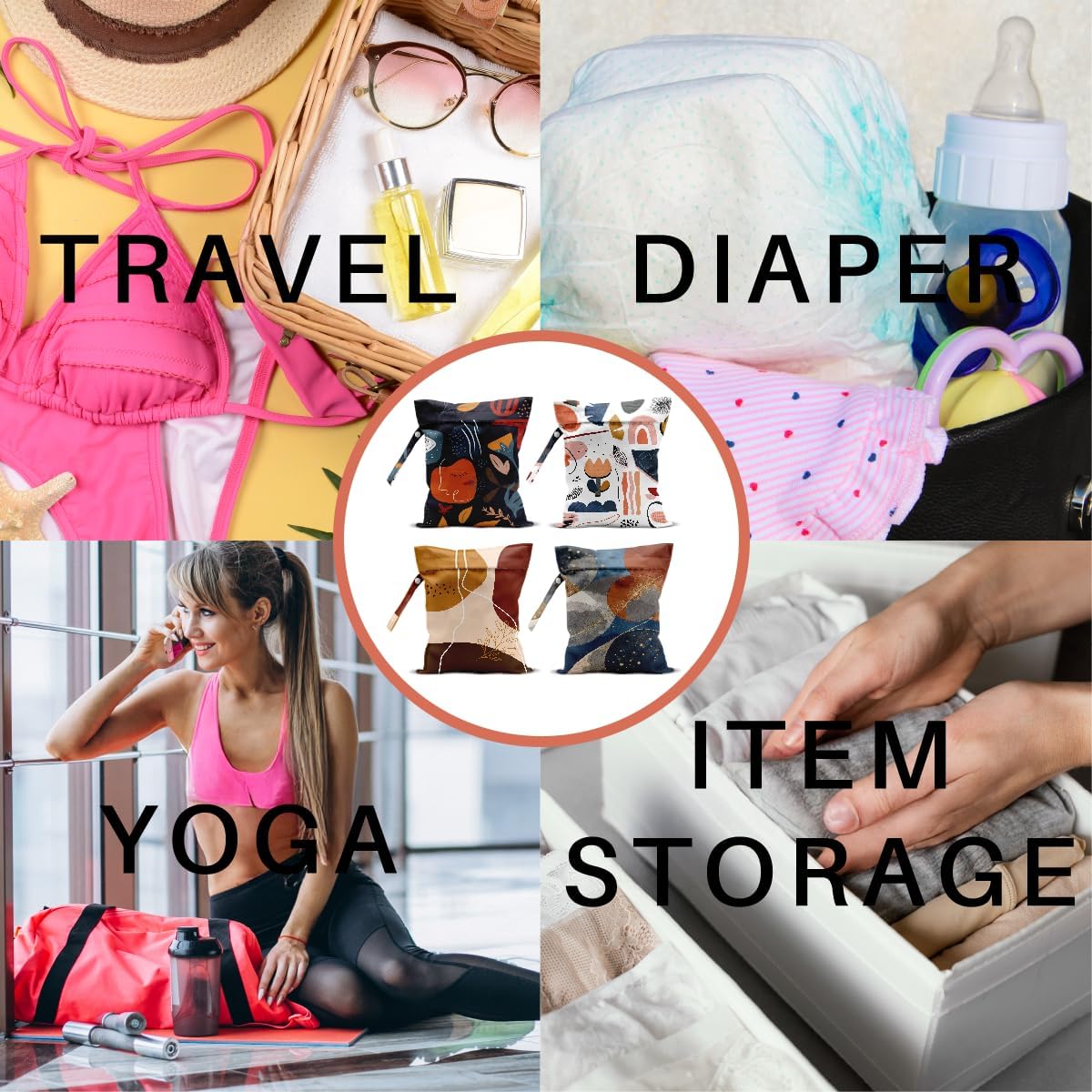 4 Pack Modern Abstract Painting Boho Wet Bag Waterproof Washable Reusable Wet Dry Bag for Swimsuit Dirty Clothes Diaper Travel Beach Pool Gym Birthday Toiletries Beach Essentials,Minimalist Drawings