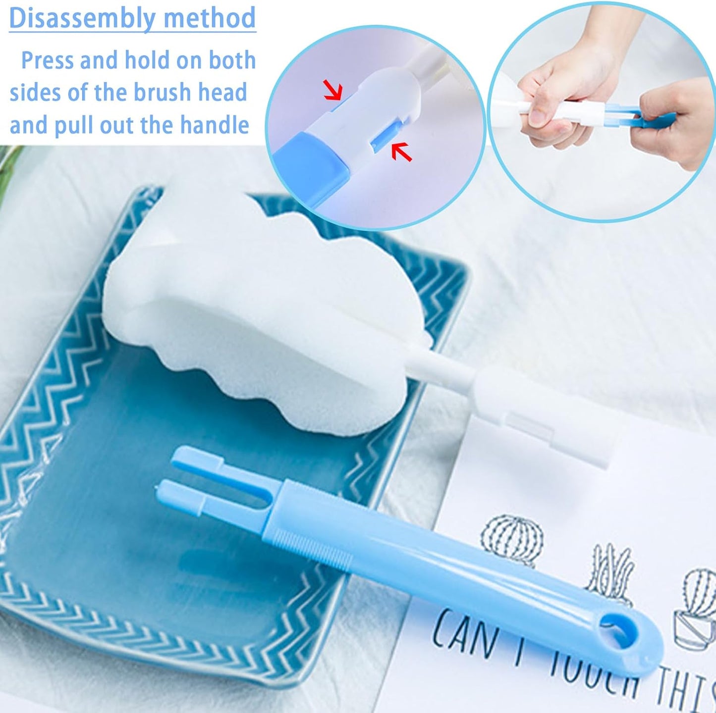 INVODA 4PCS Sponge Cup Brush with 4PCS Straw Brushes Portable Long Handle Water Bottle Cleaner Brush for Baby Bottles Vacuum Flasks Mugs Glasswares
