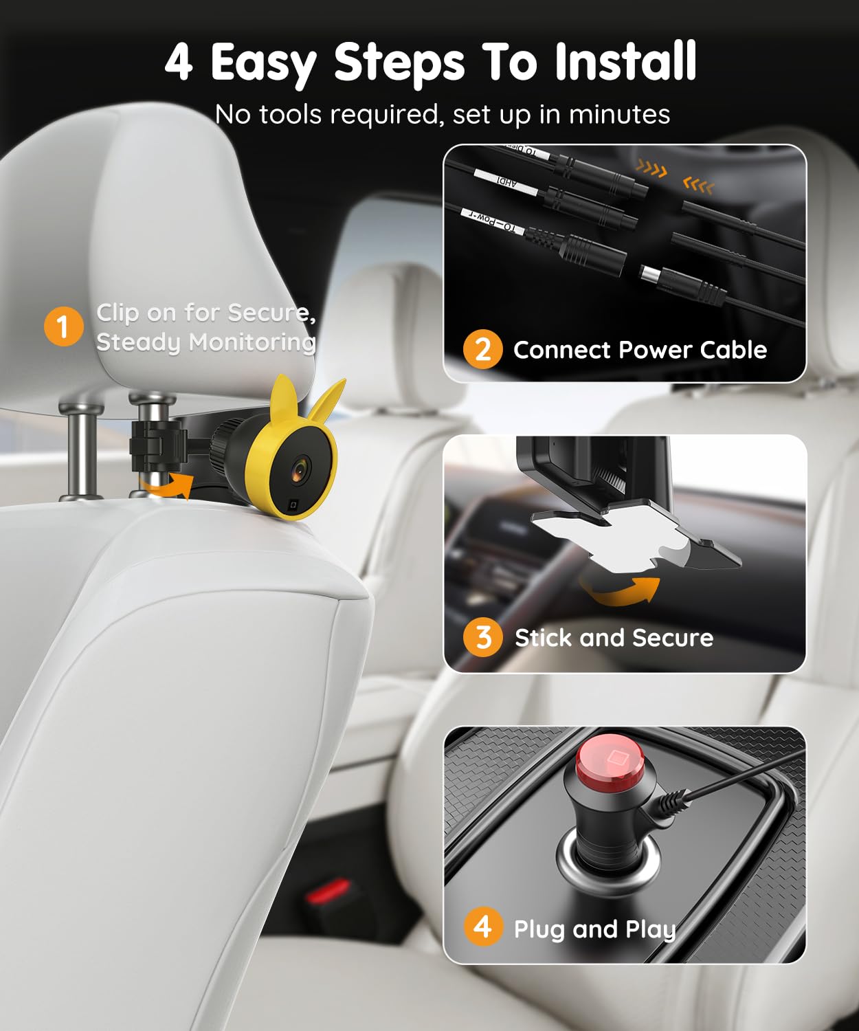 Babyvue BV3 PRO Baby Car Camera for 2 Kids - 7.2" Large HD Display Dual Channel Baby Monitor, 1080P IR Night Vision Car Seat Camera, Easy Install Rear-Facing View – Ideal for Kids and Pet Safety