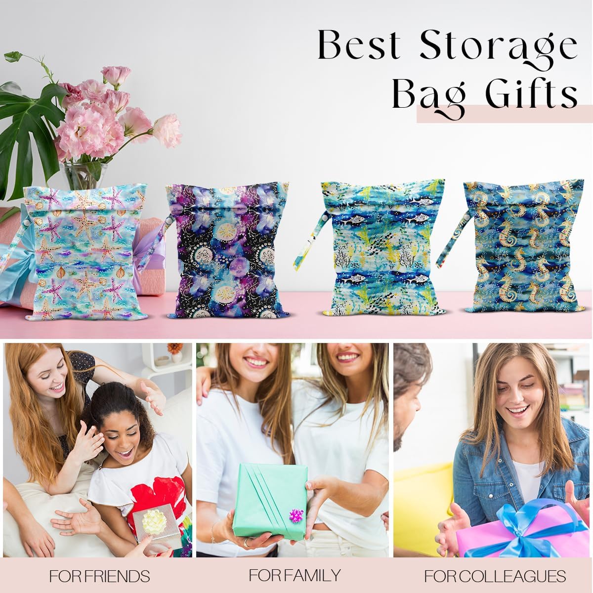 4 Pack Wet Bag for Swimsuit, Beach Travel Essentials Wet Dry Bag, for Sunscreen Toiletry Dirty Clothes Yoga Gym Diaper, Friend Summer Beach Vacation Gifts. Ocean Series
