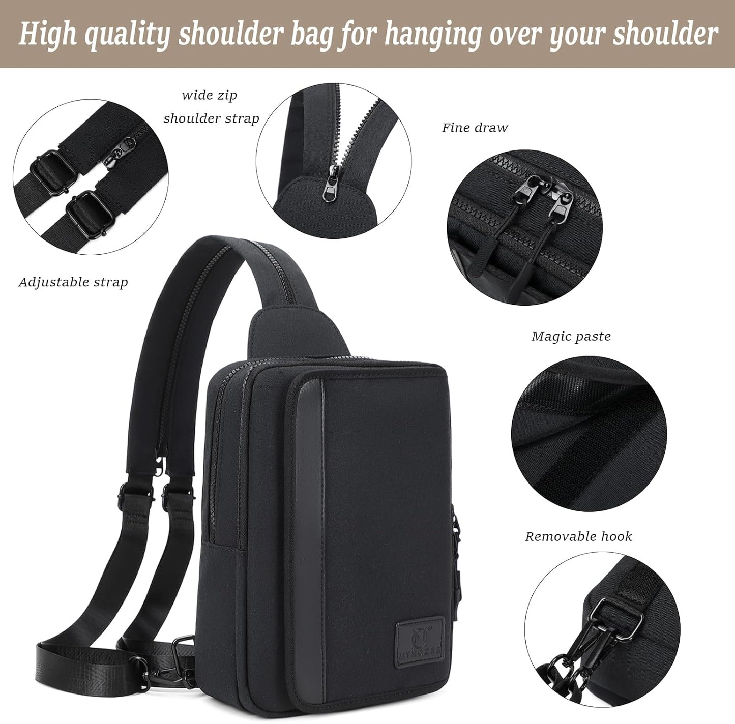 MYHOZEE Sling Bag Crossbody Backpack Purse - 2 in 1 Nylon Cross Body Bag Diaper with Wipes Pouch, Water Bottle Pocket